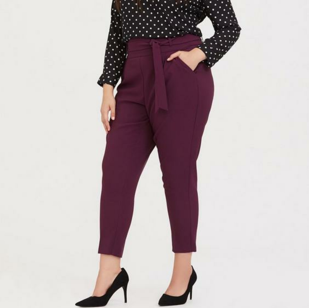 Burgundy High Waist Tie Front Pant